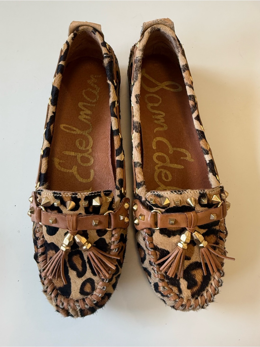 Sam Edelman Jalen Leopard Calf Hair Studded Leather Loafers